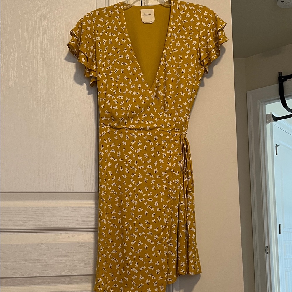 Elegant Asymmetrical Floral Dress in Mustard